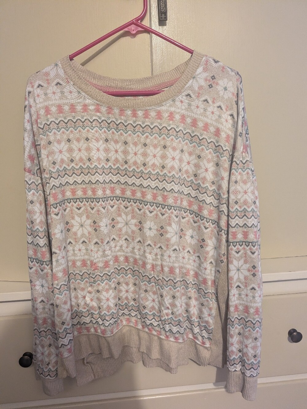 Cuddl Duds Women’s Cream Fair Isle Pullover Sweater Size XL